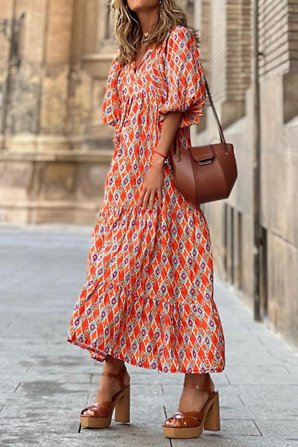 Vestido bohemio midi de manga corta