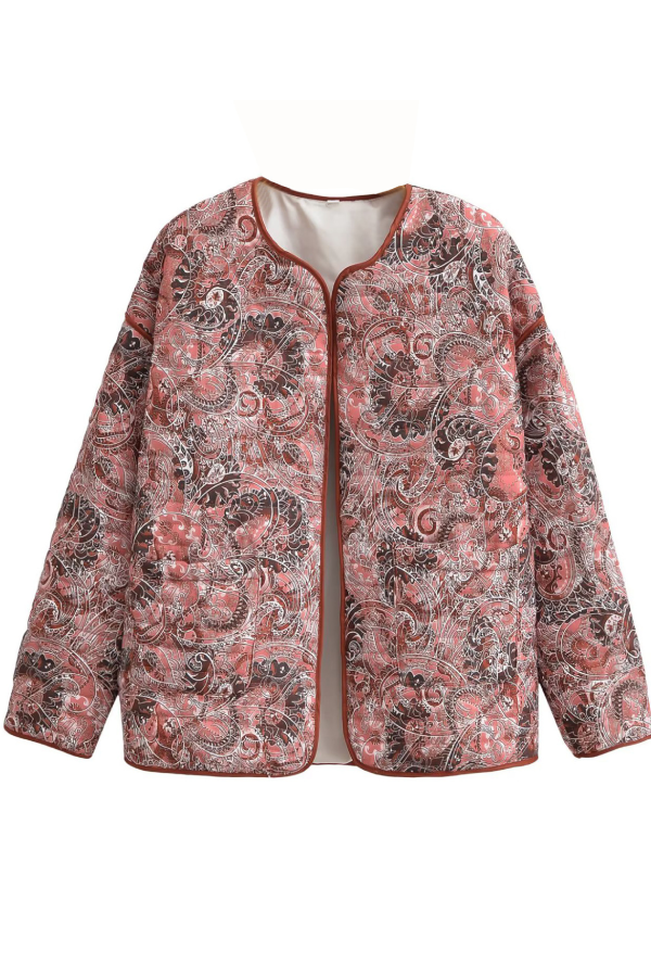 Chaqueta de algodón tipo cárdigan con cuello en V y estampado retro 