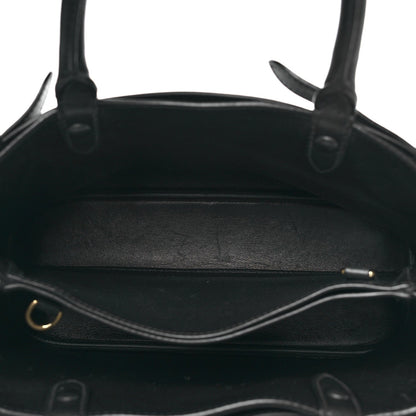 Soft Grain Calfskin Small Double Belt Tote Black