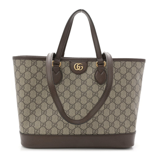 GG Supreme Monogram Textured Calfskin Small Ophidia Shoulder Tote Bag Beige Ebony New Acero