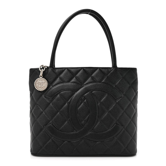 Caviar Quilted Medallion Tote Black