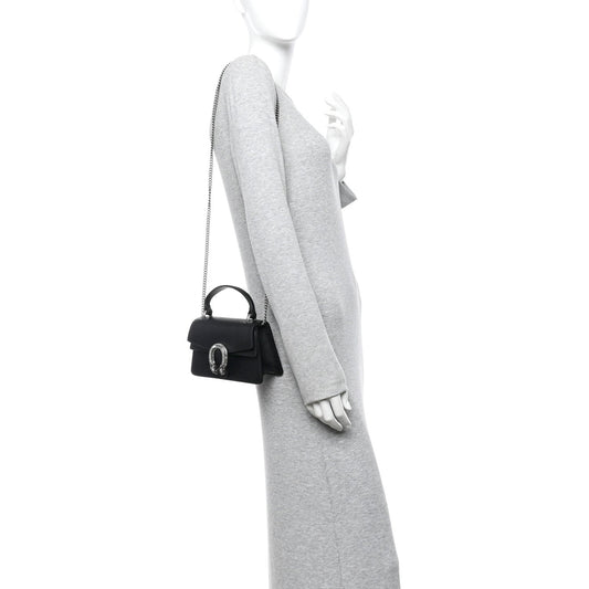 Dollar Calfskin Crystal Mini Dionysus Top Handle Bag Black Crystal