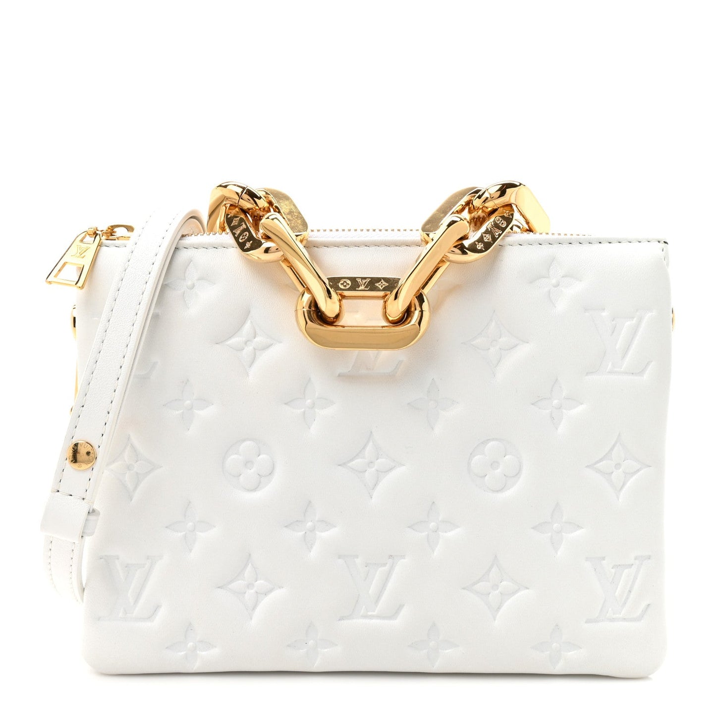 Lambskin Embossed Monogram Coussin BB White