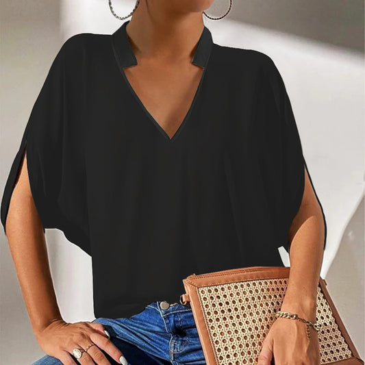 Popular Plain V-Neck Top