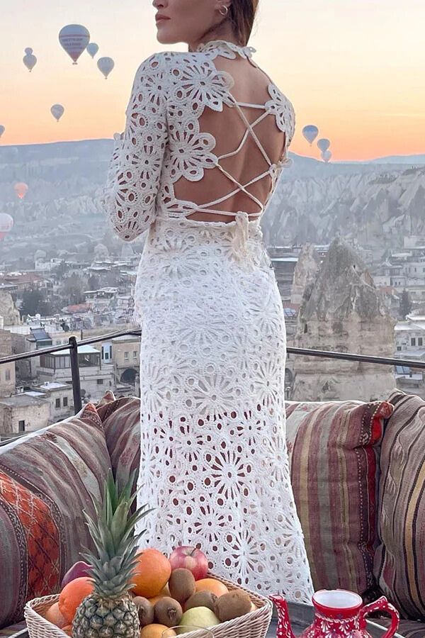Vestido largo con espalda de crochet y cordones Forever Sunsets
