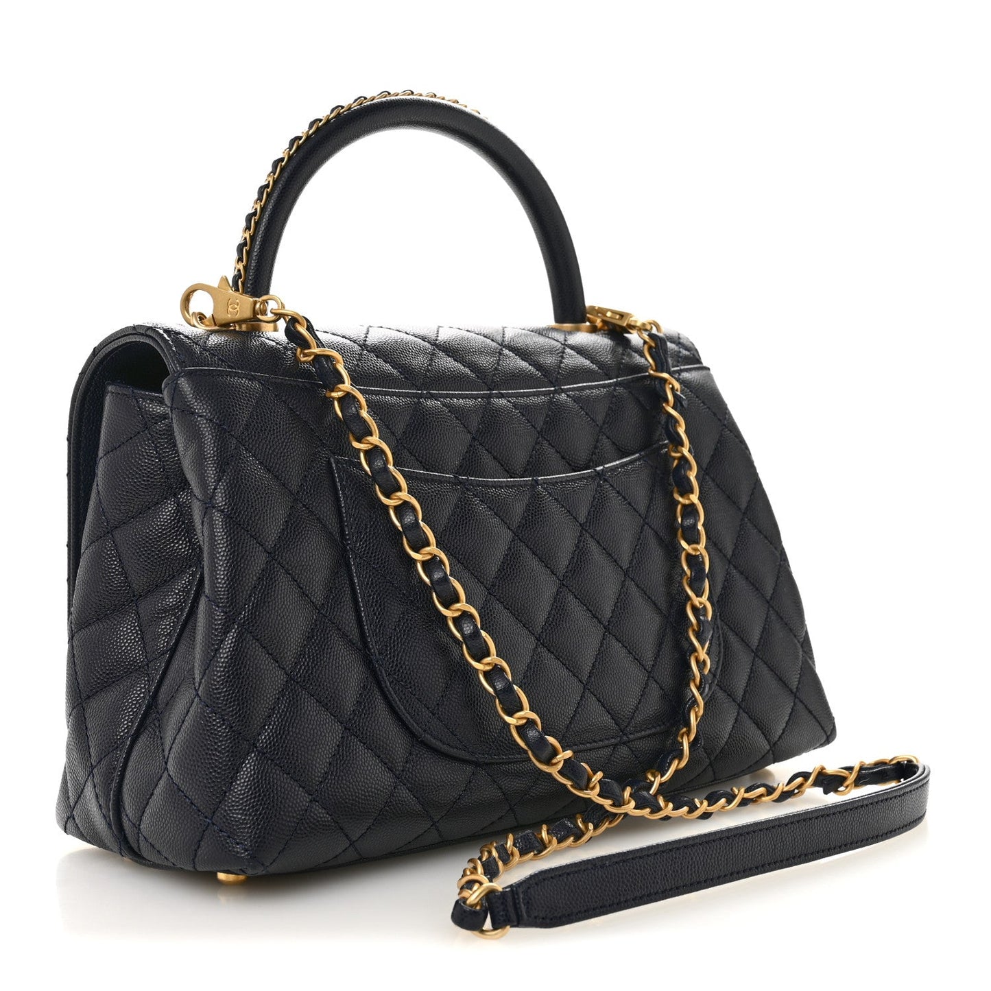Caviar Quilted Small Coco Chain Handle Flap Navy Blue
