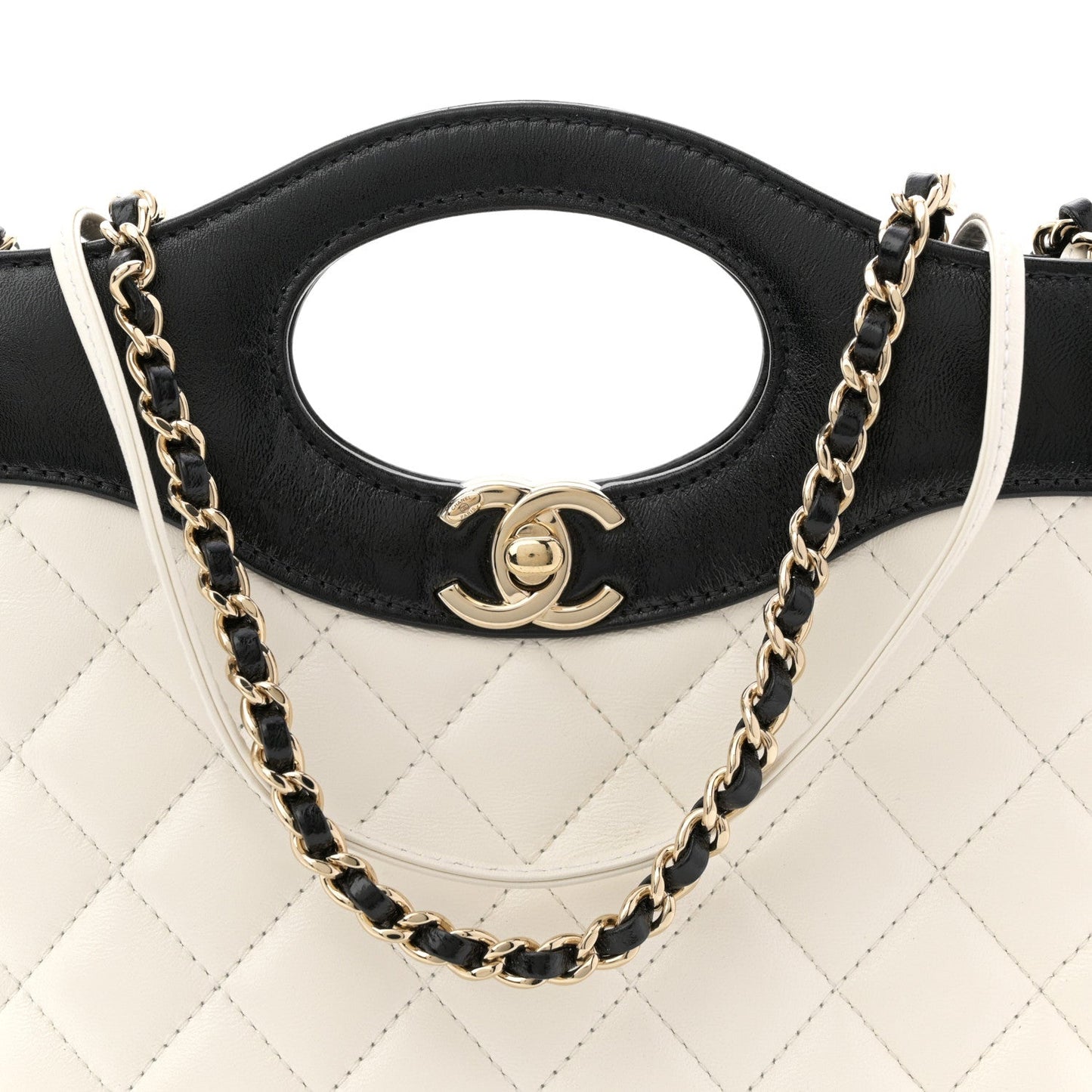 Patent Calfskin Quilted Mini 31 Shopping Bag White Black