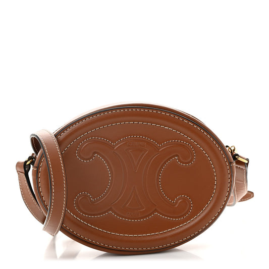 Calfskin Cuir Small Triomphe Oval Crossbody Purse  Tan