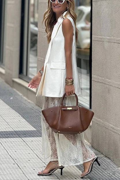 Chaleco de traje holgado con solapa y tacto elegante e informal