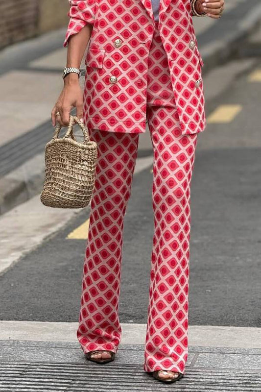 Pantalones de traje casuales con bolsillos y estampado geométrico