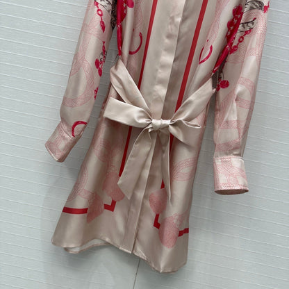 HM 25S Palefroi Remix Long Sleeve Dress Graphic Print in Pink Silk