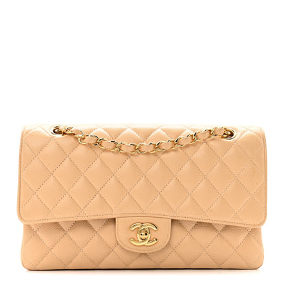 Caviar Quilted Medium Double Flap Beige Clair