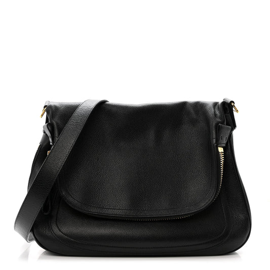 Grained Calfskin Medium Jennifer Crossbody Bag Black