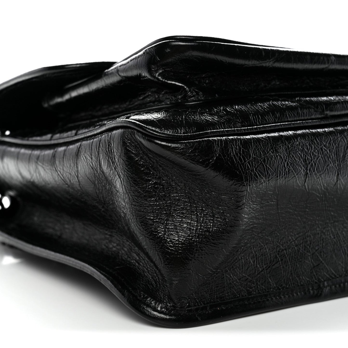 Crinkled Calfskin Matelasse Monogram Medium Niki Chain Satchel Black