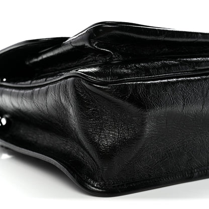 Crinkled Calfskin Matelasse Monogram Medium Niki Chain Satchel Black