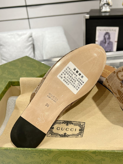 GG & ADIDAS MULE HORSEBIT BUCKLE LIGHT BROWN CANVAS