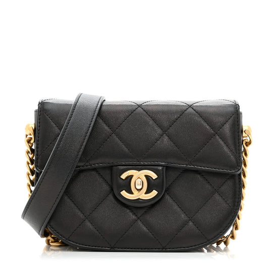 Calfskin Quilted Moon Messenger Black
