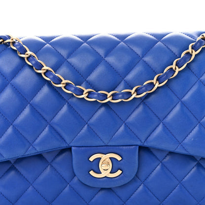 Lambskin Quilted Jumbo Double Flap Dark Blue