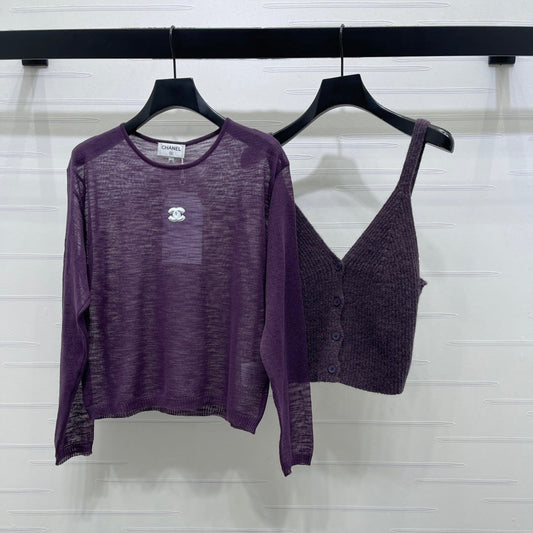 CC 26s Camisole and Long-Sleeved Knit Two-Piece Set Purple 343461