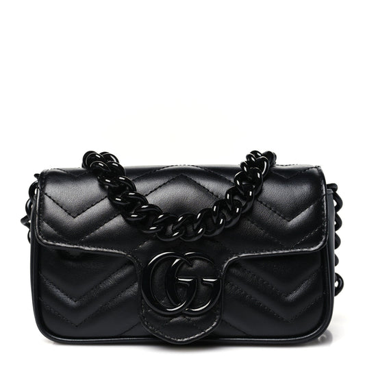 Calfskin Matelasse Monochrome GG Marmont Chain Belt Bag Black