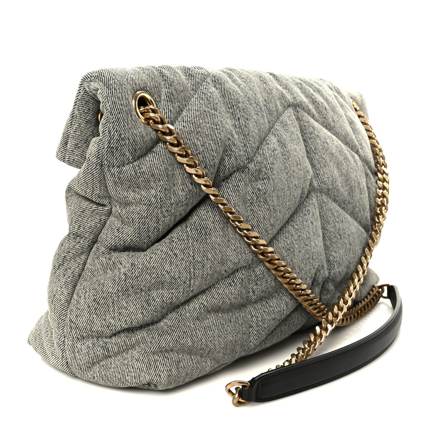 Denim Quilted Medium Loulou Puffer Monogram Chain Satchel Azur
