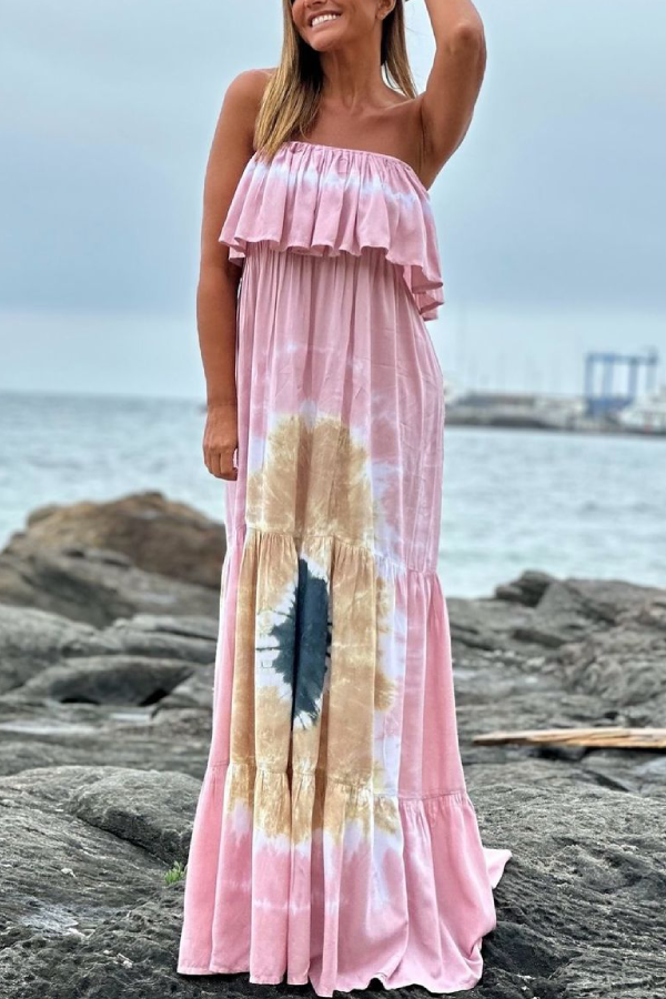 Vestido largo batik con volantes hecho a mano