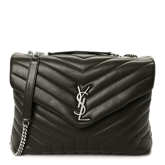 Calfskin Y Quilted Monogram Medium Loulou Chain Satchel Kaki Fonce