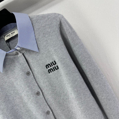 Miumiu 2026 Knit Long-Sleeve Cardigan Light Grey Wool Acrylic Nylon 349050