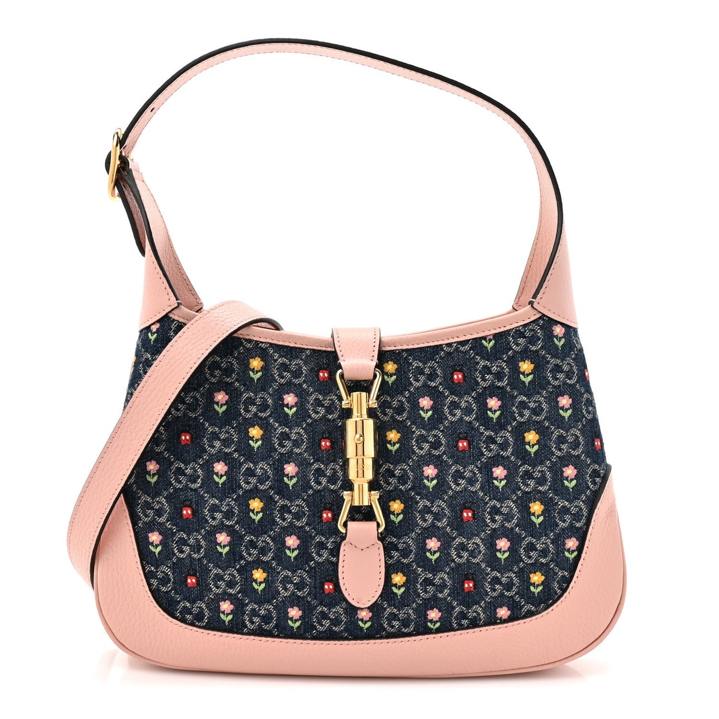 New Denim GG Monogram Calfskin Love Parade Small Jackie 1961 Hobo Light Pink