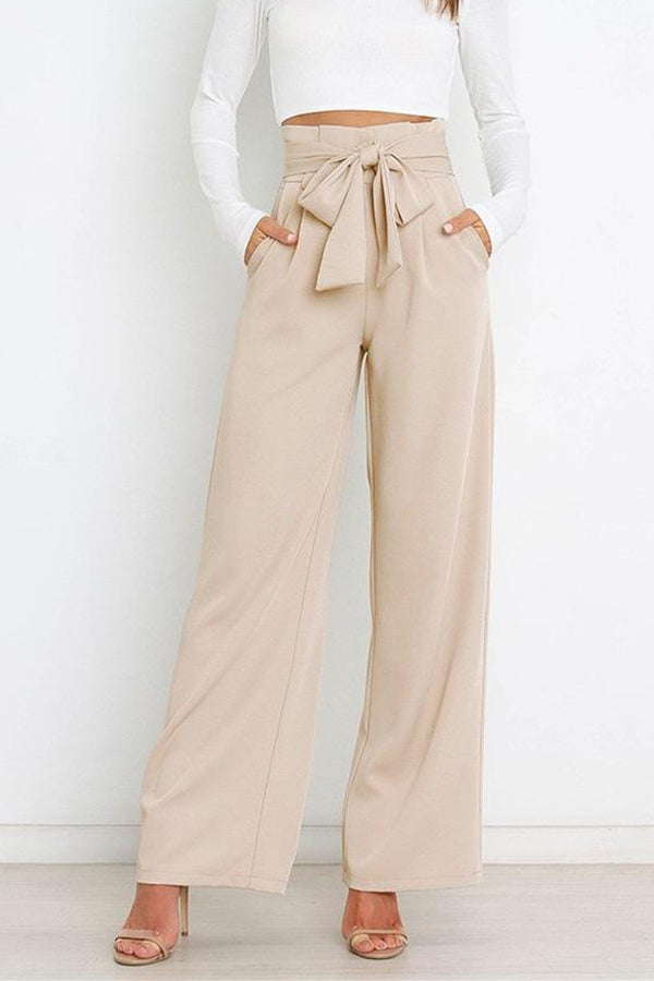 Pantalones casuales de pierna ancha que combinan con todo y con lazo.