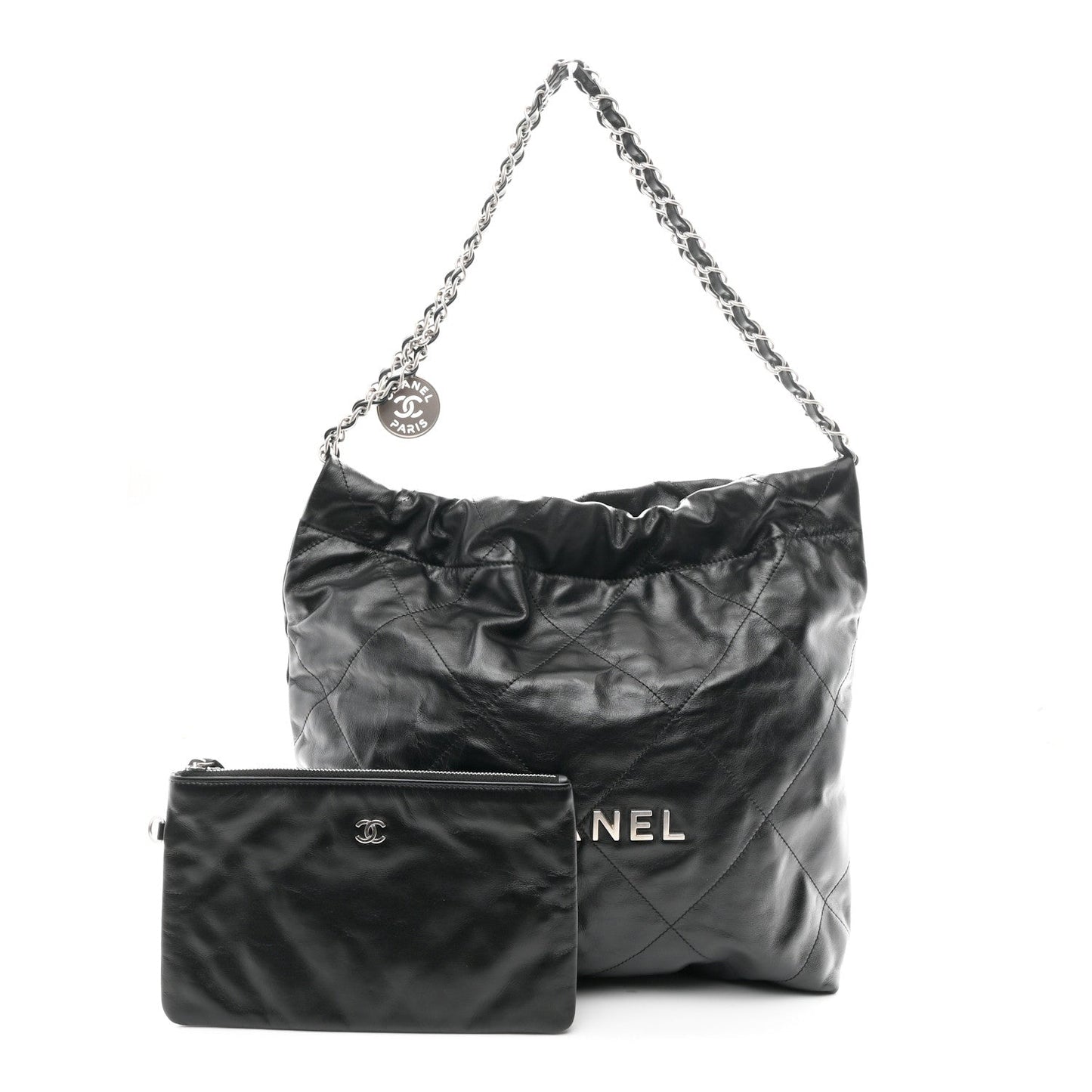 Shiny Calfskin Quilted Small Chanel 22 Black