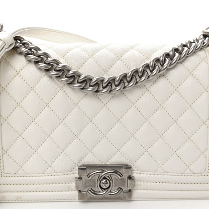 Caviar Quilted Medium Boy Flap White