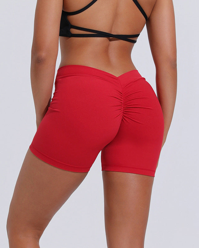 High Waist Hip Lift Back V Yoga Nylon Tight Fitness Shorts