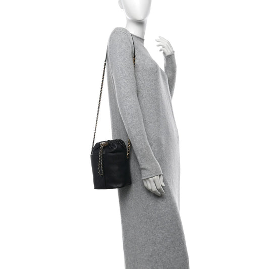 Caviar Lambskin Bucket Drawstring Bag Black