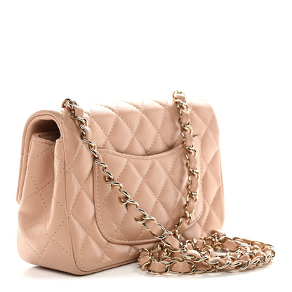 Lambskin Quilted Mini Rectangular Flap Beige