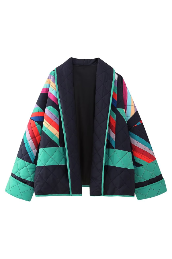Chaqueta tipo cárdigan de algodón con estampado de patchwork de moda 