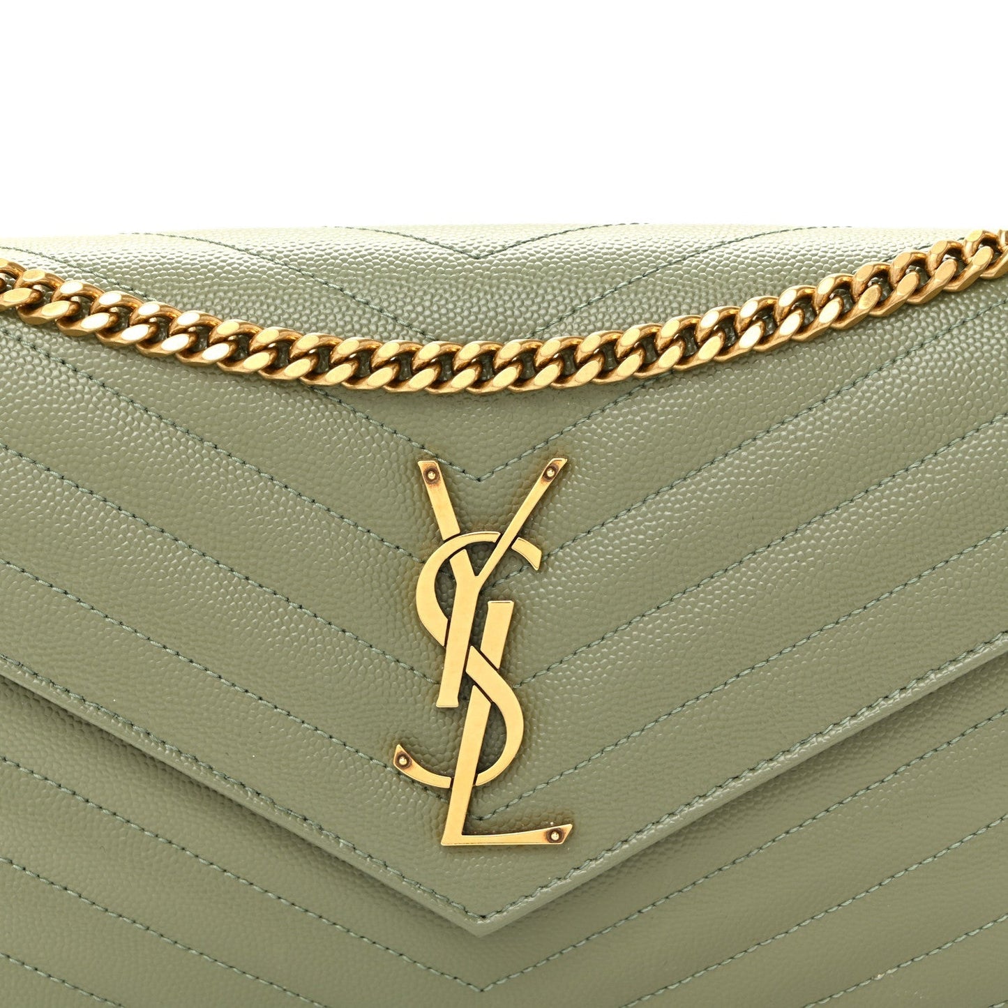 Grain De Poudre Matelasse Chevron Monogram Chain Wallet Light Sage