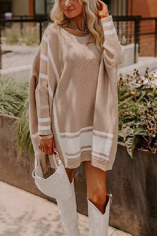 Suéter extragrande de punto con hombros caídos y bloques de color, estilo de vida acogedor 