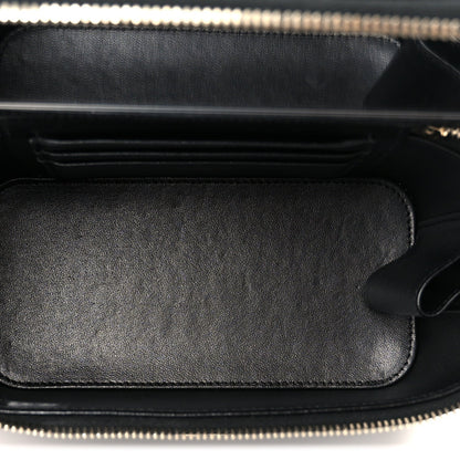 Lambskin Quilted Small Top Handle Vanity Case With Chain Black