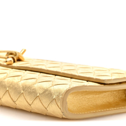 Metallic Lambskin Intrecciato Long Andiamo Top Handle Clutch Gold