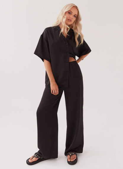Palm Cove Satin Shirt - Black