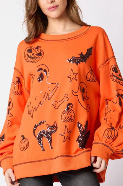 Sudadera informal holgada con lentejuelas y grafiti de Halloween 