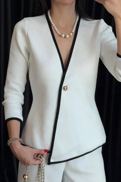 Chaqueta de cuello en V con contraste de moda
