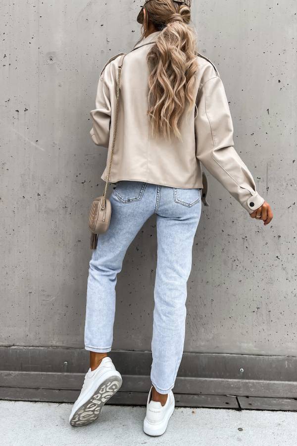 Chaqueta corta de cuero estilo británico con bolsillo de solapa