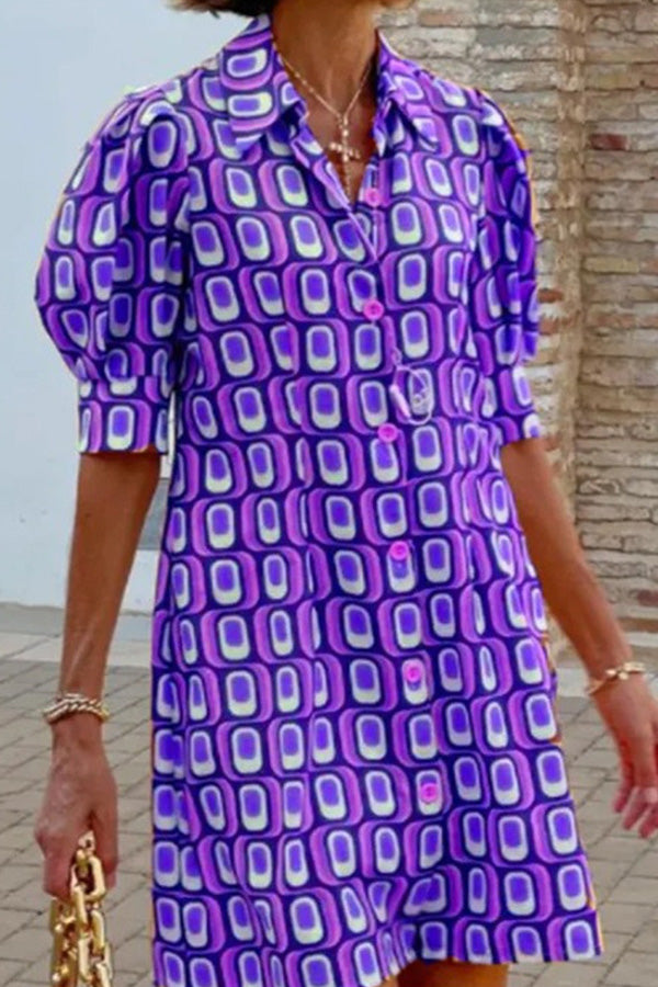 Vestido camisero informal de media manga con estampado a cuadros a la moda