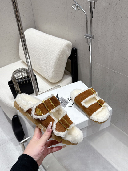 Pra 2025 Sandal Brown White Suede Wool 554329