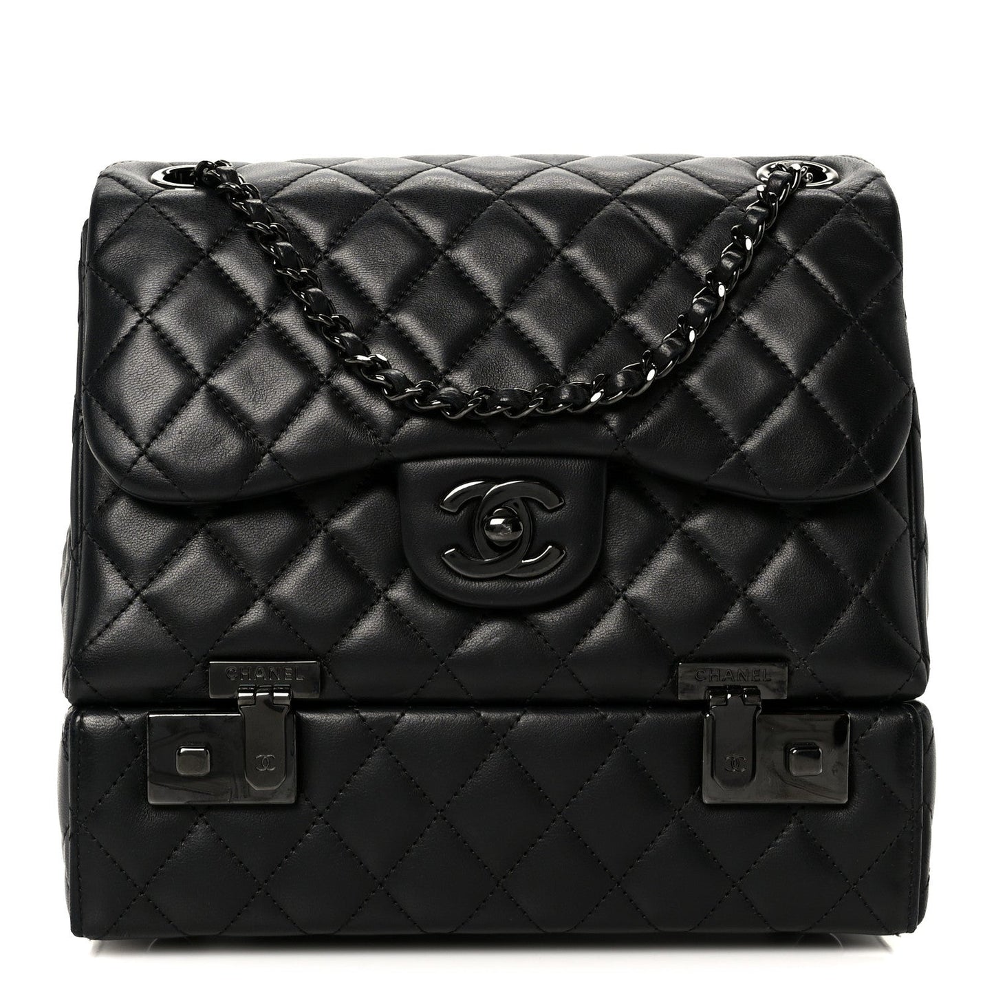 Lambskin Quilted Cockpit Flap Bag Black