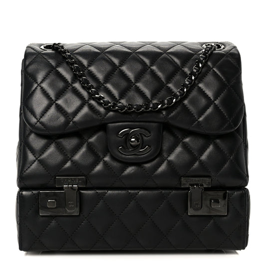 Lambskin Quilted Cockpit Flap Bag Black