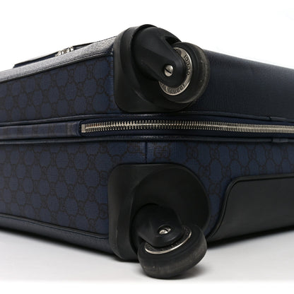 GG Supreme Monogram Textured Dollar Calfskin Web Ophidia Small Savoy Cabin Trolley Black Blue