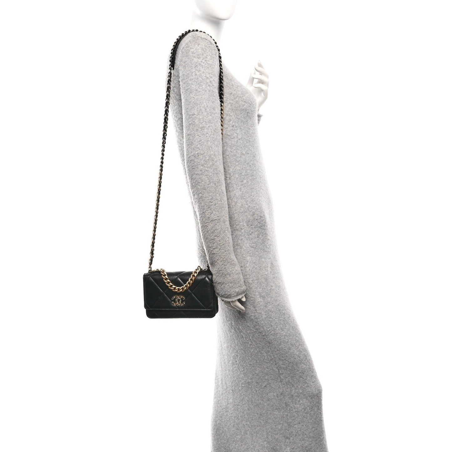 Lambskin Quilted Chanel 19 Wallet On Chain WOC Black